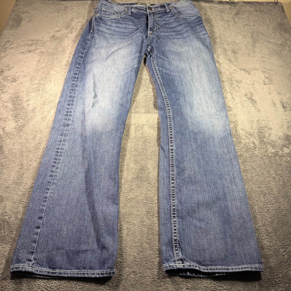 BKE Tyler Bootcut Jeans Mens 34L Medium Wash Blue Denim Contrast Stitching